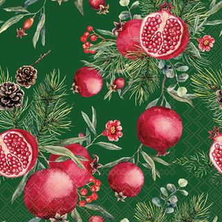 Ambiente - Paper Napkins Christmas - Pack of 20 - Luncheon Size - Pomegranates - Green