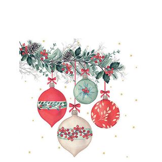 Ambiente - Paper Napkins Christmas - Pack of 20 - Cocktail Size - Berry Baubles - White