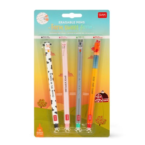 Legami - Set of 4 Erasable Gel Pen - Farm Sweet Farm