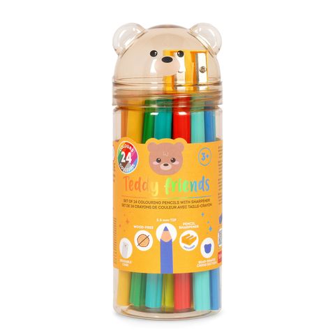 Legami - Set of 24 Colour Pencils with Sharpener - Teddy Friends - Teddy Bear