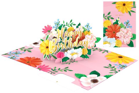 Origamo - Pop Up Greeting Card - Kirigami Collection - Happy Birthday Flowers