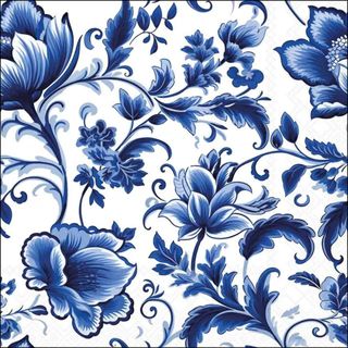 Ambiente - Paper Napkins - Pack of 20 - Luncheon Size - Delft Blue Florals
