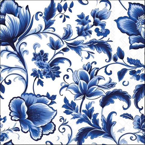 Ambiente - Paper Napkins - Pack of 20 - Luncheon Size - Delft Blue Florals