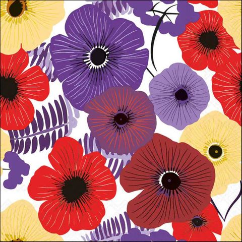 Ambiente - Paper Napkins - Pack of 20 - Luncheon Size - Colourful Flowers - Lilac