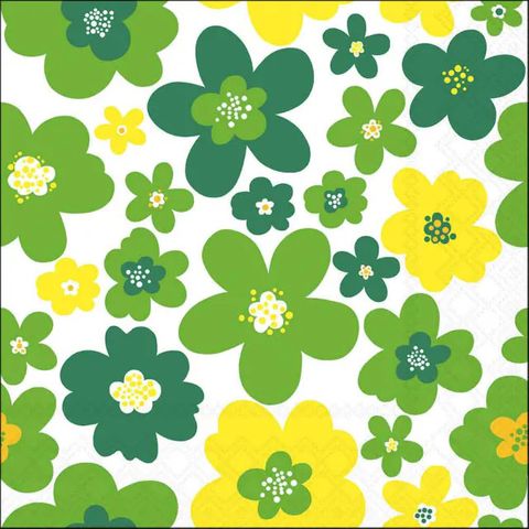 Ambiente - Paper Napkins - Pack of 20 - Luncheon Size - Flower Power - Green