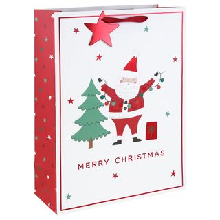 Eurowrap - Merry Santa Tree White Kraft - Extra Large Gift Bag