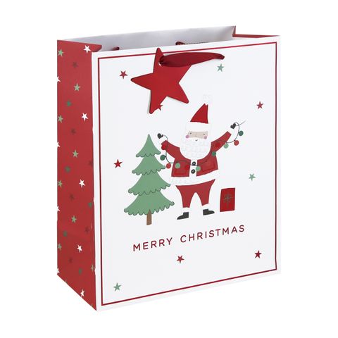 Eurowrap - Merry Santa Tree White Kraft - Large Gift Bag
