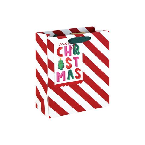Eurowrap - Merry Christmas Candy Cane - Medium Gift Bag