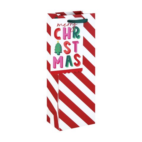 Eurowrap - Merry Christmas Candy Cane - Bottle Bag