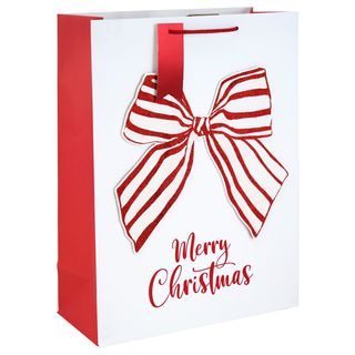 Eurowrap - Christmas Bow White Kraft - Extra Large Gift Bag