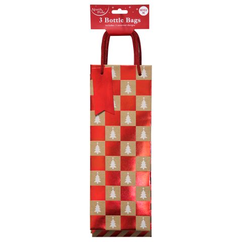 Eurowrap - Brown Kraft - Assorted Pack of 3 - Bottle Gift Bag