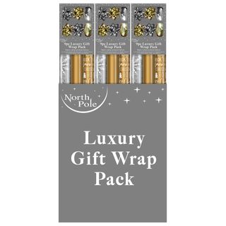 Eurowrap - Merry Christmas Metallic Compendium (3 Rolls, 2 Ribbons, 4 Bows)