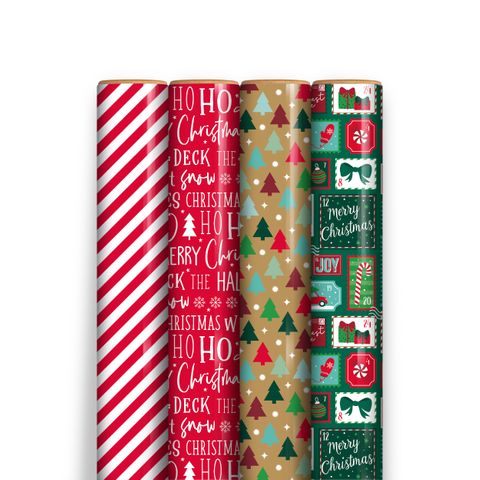 Eurowrap - 4 metre Contemporary Christmas Gift Wrap (Plastic Free Packaging) - Carton of 42 Rolls