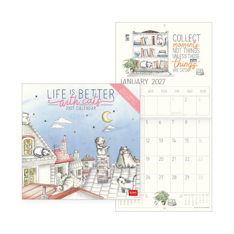 Legami - 2027 Wall Calendar - Uncoated - 30 x 29 cm - Sketchy Cats