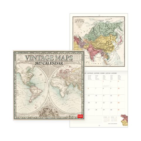 Legami - 2027 Wall Calendar - Uncoated - 30 x 29 cm - Vintage Maps