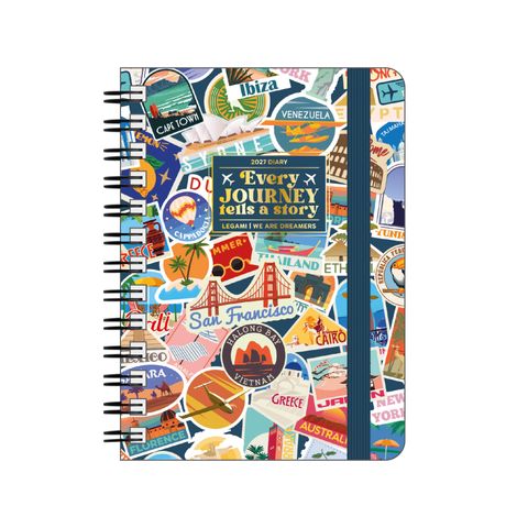Legami - 2027 Weekly Spiral Bound Diary - Small - Travel Stickers
