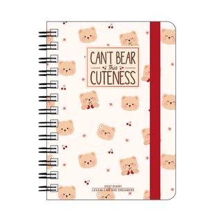 Legami - 2027 Daily Spiral Bound Diary - Small - Teddy Bear Cherry