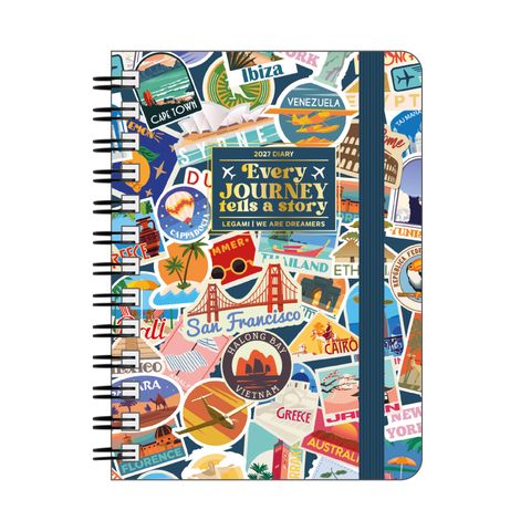 Legami - 2027 Daily Spiral Bound Diary - Small - Travel Stickers