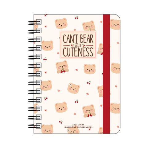 Legami - 2027 Weekly Spiral Bound Diary - Large - Teddy Bear Cherry