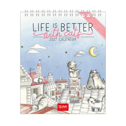 Legami - 2027 Desk Calendar 12 x 14.5 cm - Sketchy Cats