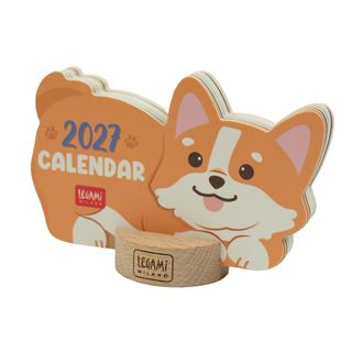 Legami - 2027 Calendar With Wooden Base - Corgi