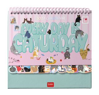 Legami - 2027 Desk Calendar with Stickers - Every Day is Caturday