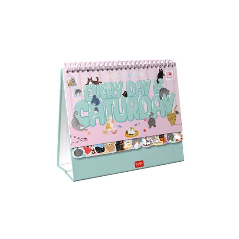 Legami - 2027 Desk Calendar with Stickers - Every Day is Caturday