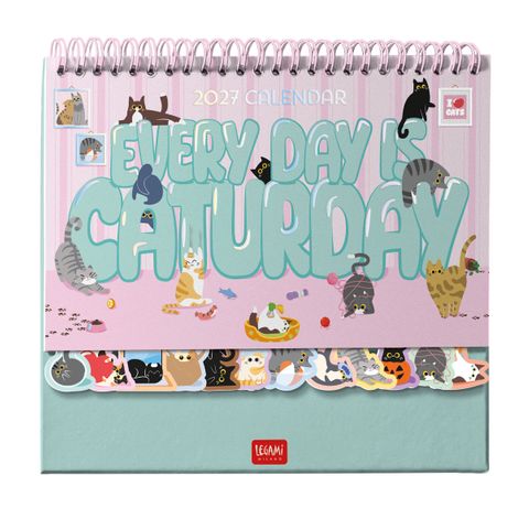 Legami - 2027 Desk Calendar with Stickers - Every Day is Caturday