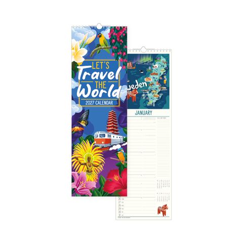 Legami - 2027 Wall Calendar - Uncoated - 18 x 49 cm - Let's Travel the World