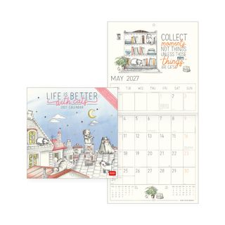 Legami - 2027 Wall Calendar - Uncoated - 18 x 18 cm - Sketchy Cats