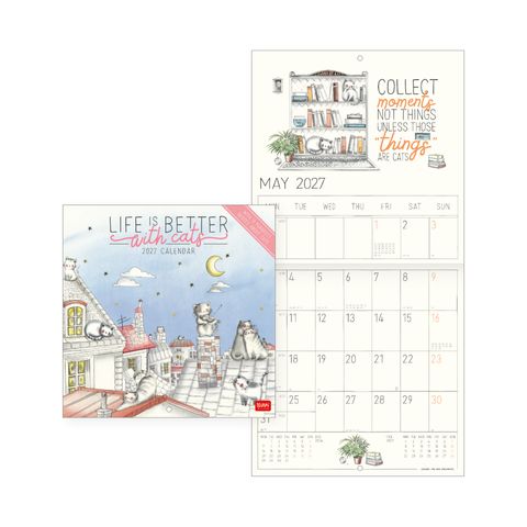 Legami - 2027 Wall Calendar - Uncoated - 18 x 18 cm - Sketchy Cats