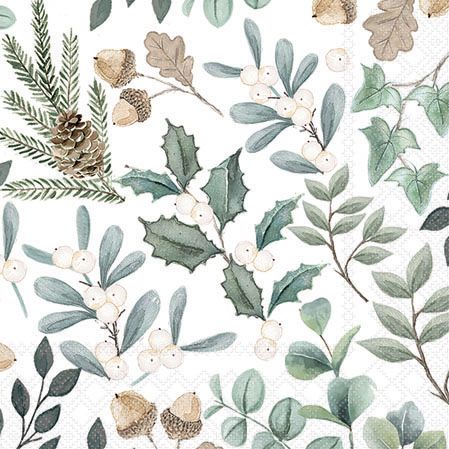 Ambiente - Paper Napkins Christmas - Pack of 20 - Cocktail Size - Collection Of Leaves