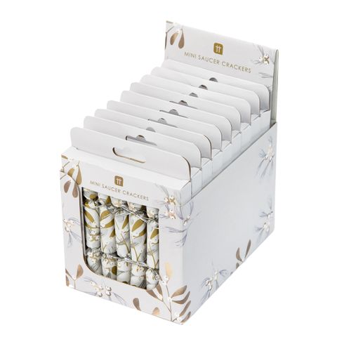 Talking Tables - Mini Saucer Crackers - 4.9 Inch - Botanical Mistletoe - Set of 8