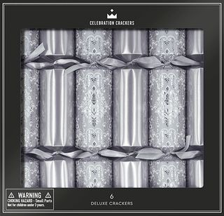 Celebration Crackers - Deluxe Crackers - 12 Inch - Silver Damask - Set of 6