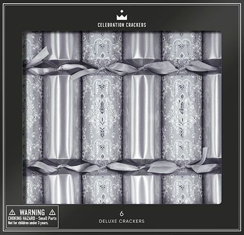 Celebration Crackers - Deluxe Crackers - 12 Inch - Silver Damask - Set of 6
