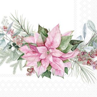 Ambiente - Paper Napkins Christmas - Pack of 20 - Luncheon Size - Pink Poinsettia