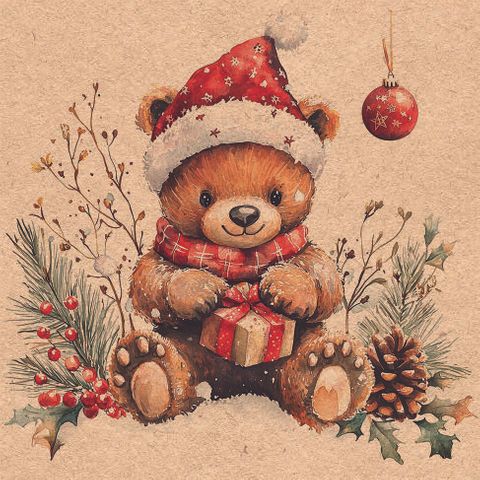 Ambiente - Paper Napkins Christmas - Pack of 20 - Luncheon Size - Recycled Teddy's Gift