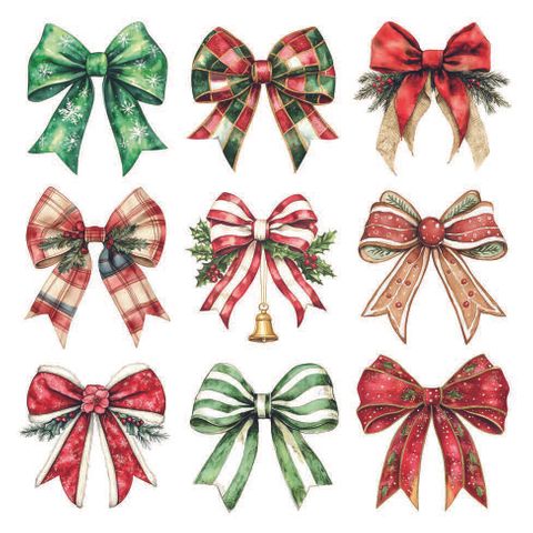 Ambiente - Paper Napkins Christmas - Pack of 20 - Luncheon Size - Merry Ribbons - White