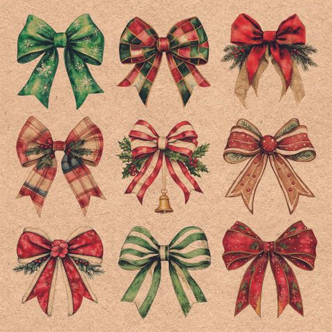 Ambiente - Paper Napkins Christmas - Pack of 20 - Luncheon Size - Recycled Merry Ribbons