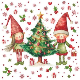 Ambiente - Paper Napkins Christmas - Pack of 20 - Luncheon Size - Elves by the Tree