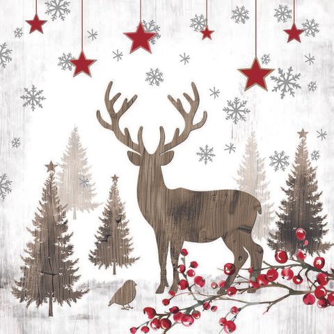 Ambiente - Paper Napkins Christmas - Pack of 20 - Luncheon Size - Wooden Deer