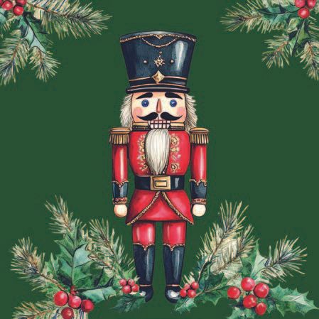 Ambiente - Paper Napkins Christmas - Pack of 20 - Luncheon Size - Wooden Nutcracker Green