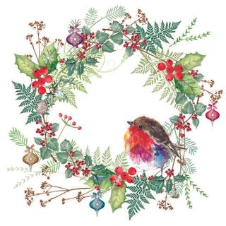 Ambiente - Paper Napkins Christmas - Pack of 20 - Luncheon Size - Robin's Wreath - White