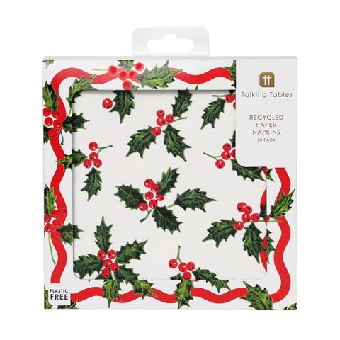 Talking Tables - Paper Napkins - 33cm - Pack of 21 - Botanical Holly