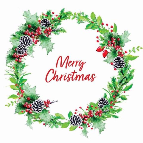 Ambiente - Paper Napkins Christmas - Pack of 20 - Luncheon Size - Holiday Wreath White