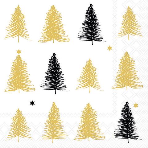 Ambiente - Paper Napkins Christmas - Pack of 20 - Luncheon Size - Etched Trees - Gold