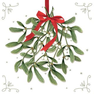 Ambiente - Paper Napkins Christmas - Pack of 20 - Luncheon Size - Mistletoe With Bow White