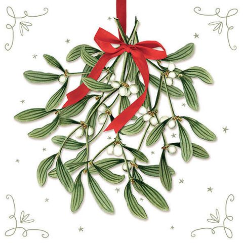 Ambiente - Paper Napkins Christmas - Pack of 20 - Luncheon Size - Mistletoe With Bow White