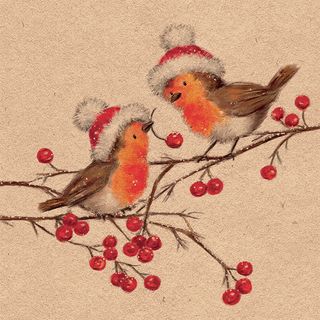 Ambiente - Paper Napkins Christmas - Pack of 20 - Luncheon Size - Recycled Christmas Robins