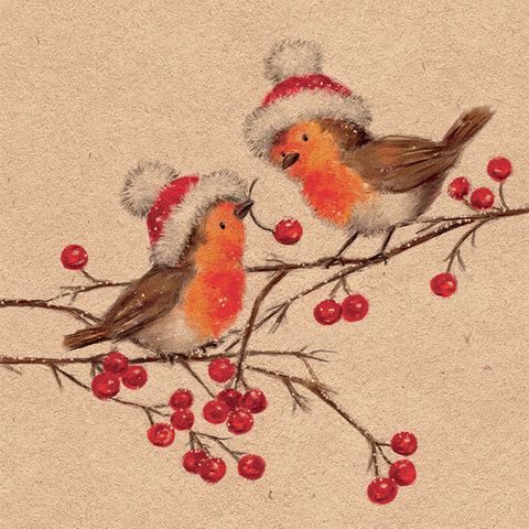 Ambiente - Paper Napkins Christmas - Pack of 20 - Luncheon Size - Recycled Christmas Robins